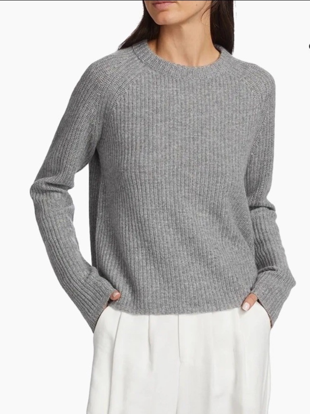 Jenni Kayne Cashmere Fisherman Sweater Heather Gray Ribbed Knit Pullover Size S